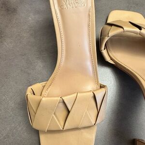 Vince Camuto Beige Braided Leather Slide Sandals